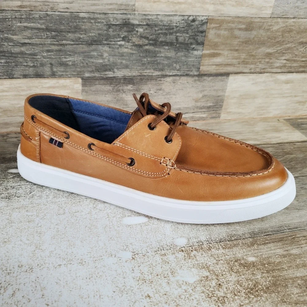 Steve Madden Astonn Mens Boat Shoes‎ Sz 13 Tan Leather Casual Comfort Lace Up